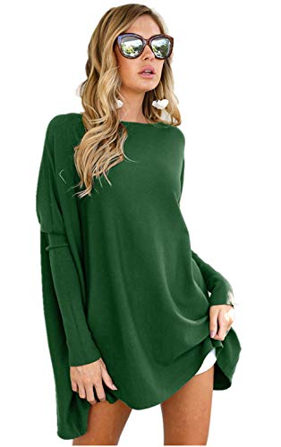 LIYOHON Women's Tunic Tops for Leggings Casual Oversized Shirts Batwing Long Sleeve Loose Fitting Lounge Tops Tunics (YH-Deep Green,Large)