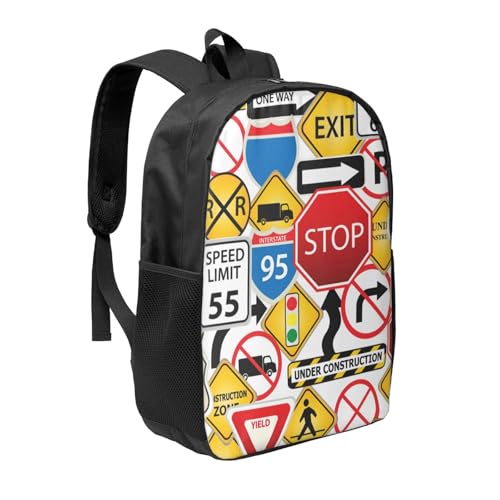 Street Collage Of Road And Traffic Signs Highway Stop Backpack, 17 Inch Travel Business Laptop Backpack For Women Men2