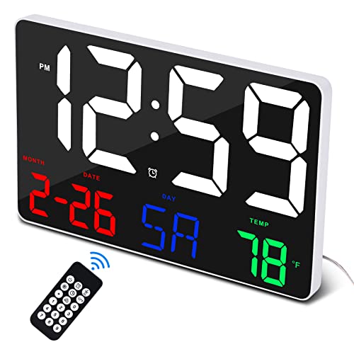 U-picks Digital Wall Clock,11.5" Wall Clock,Large Display Clock with Wireless Remote Control,Oversize Digital Alarm Clock with Date Temp,12/24H,Large Size for Home Office Kitchen School