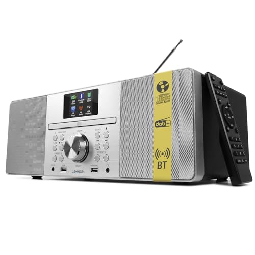 LEMEGA MSY1P Reproductor de CD con Radio Dab/Dab+ y FM, Streaming por Bluetooth, Sistema Hi‑Fi estéreo de 80 W, Pantalla a Color, 60 presintonías, Mando a Distancia, Mueble de Madera acústica