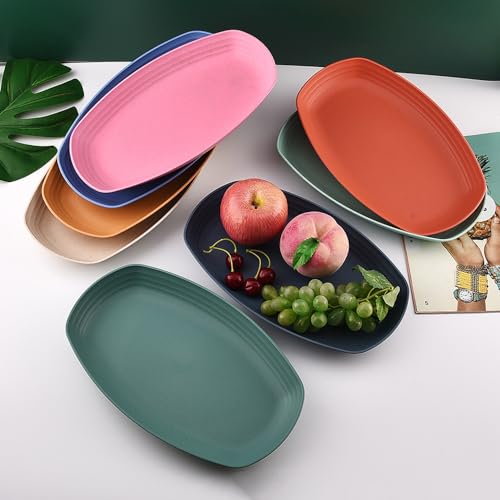 Image of Wheat Straw Plates for Steak, Pasta, Dessert, Salad, Dinner, Sushi, Side Dish, Fruit, Appetizer, Cake, Snacks, Rice Unbreakable Kids Fiber Tableware Microwave Safe (Grey, Pack of 4)