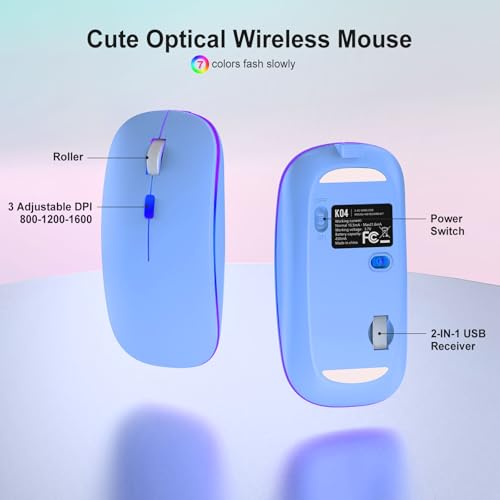 Image of Light Up Keyboard and Mouse Wireless,Cute 2.4Ghz Cordless Rechargeable Transparent Backlit Keyboard,15 Backlight Effects,Volume Knob,RGB Mouse with 3 DPI for Mac Computer PC Laptop Desktop iPad-Blue