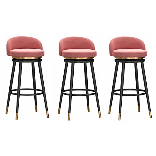 Taburete de bar giratorio con respaldo bajo, taburete de altura para mostrador, silla de bar tapizada de terciopelo rosa con marco de metal negro para cocina, isla, comedor, patio The vast ocean