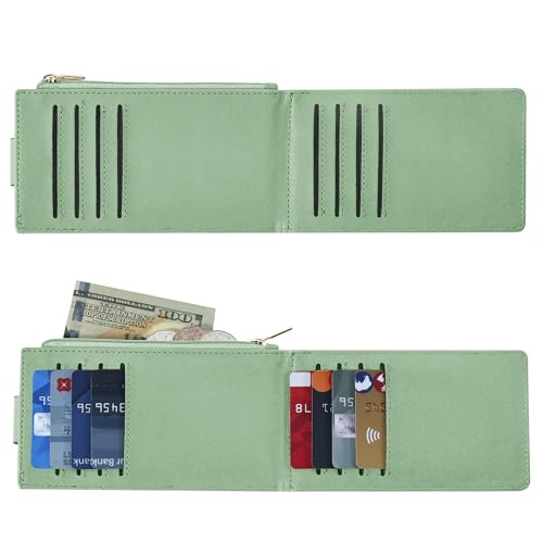 Image of Chelmon Womens Wallet Slim RFID Blocking Bifold Multi Card Case Wallet with Zipper Pocket (Light Green)