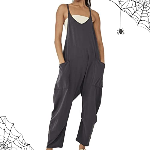 Macacão casual para mulheres, calças de babador longo casuais soltas, macacão de calça harém, calça