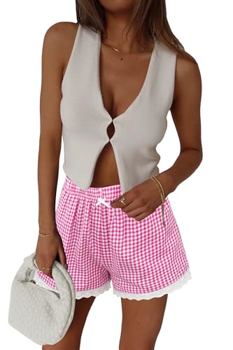 Image of Boxer Shorts for Women Pajama Gingham Shorts Casual Lounge Sleep Plaid Y2K Beach Bottoms for 2026 Summer