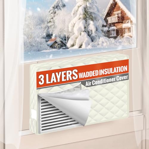 Air Conditioner Covers for Inside to Protect AC and Winter Insulation, 3-Layer Wadded Insulation Window Air Conditioner Cover Install with Hook-and-Loop Fasteners, 21