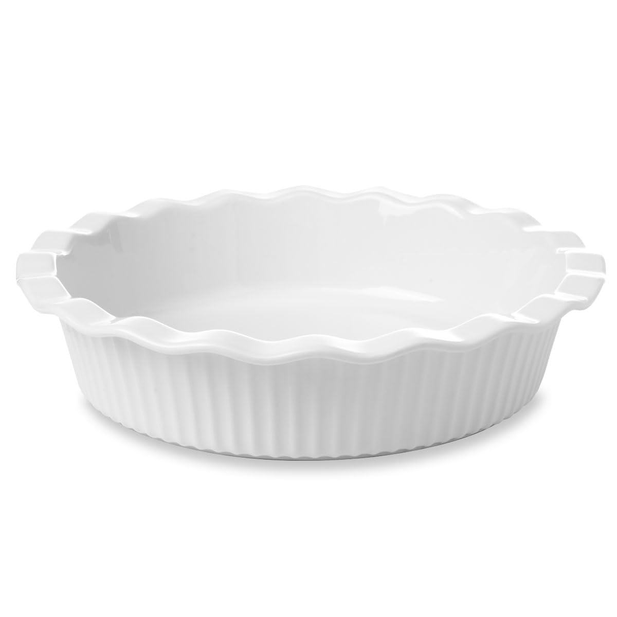 WishDeco Moule à Tarte 23 cm, Moule à Quiche en Céramique Rond 1500 ml, Plat Four à Gratin Blanc, Résistant au Four