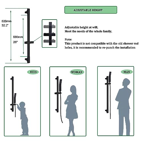 Beiyi Matte Black Handheld Shower With Slide Bar, Handheld Shower Head With Hose, High-Pressure Shower Head With 29" Long Slide Bar Combo Adjustable Height #TOP2