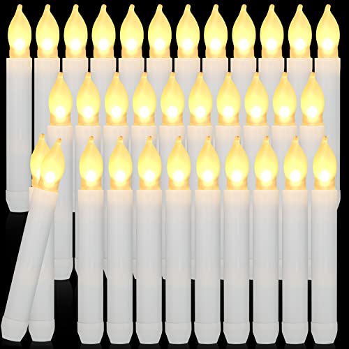 Image of Macarrie 60 Flickering LED Taper Candles, White Candle White Light
