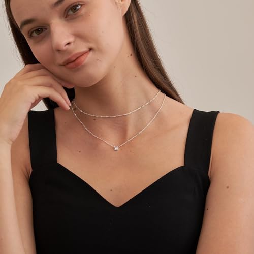 Image of Tewiky Dainty 14k Gold Plated /Silver Cubic Zirconia Necklaces for Women, Simple CZ Jewelry Necklaces Trendy Gifts