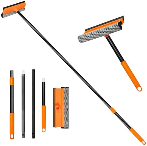 JEHONN Window Squeegee for Home Cleaning, 2-in-1 Car Windshield Washer Kit with Extension Pole 54.5 inches, Extendable Shower Glass Cleaner Tool for Mirror Auto Truck (Long & Short Handle Included)