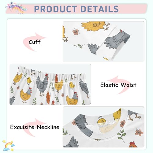 Pajama Sets Long Sleeve Chicken Pattern with Flowers Soft Comfy Sleepwear 2 Piece PJS 3-8T4