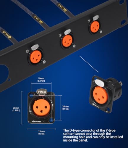 Image of XLR Pass Through Cable Splitter, 1 Female Panel Mount to Dual Male Connector Adapter Y Cable, Mic Feed /Pass Thru Converter for Stage Box, Patch Panel, Floor Box 2 feet(F D-Type to 2M)