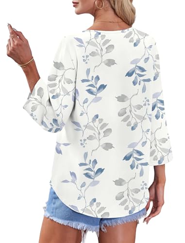 Image of OFEEFAN Button Down Shirts for Women 3 /4 Length Sleeve Tops V Neck Blouses Business Casual Outfits Loose Fit