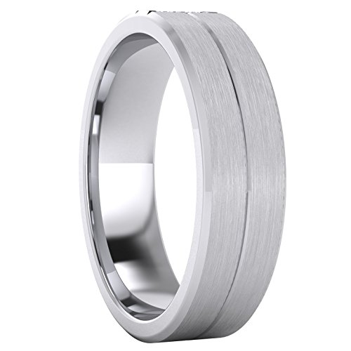 Heavy Sterling Silver 6mm Unisex Wedding Band Simulated Diamonds Ring Comfort Fit Grooved Brushed Bevelled Edges3