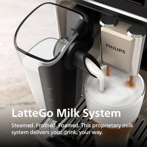 Image of Philips 5500 Series Fully Automatic Espresso Machine, LatteGo Milk System, Integrated Grinder, 20 Hot & Iced Coffee Pre-Sets, Quick Start, SilentBrew, 15-Bar Pressure, Black Chrome (EP5544 /94)