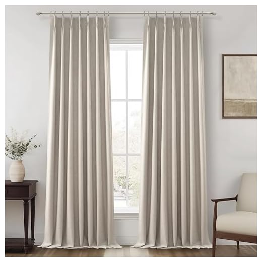 Viral Curtains with Pinch Pleat Clips & Hooks, Grey Taupe Faux Linen Blackout Curtain