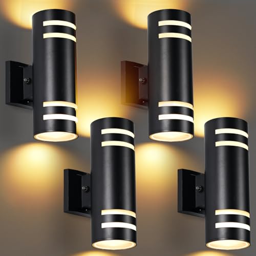 futxnziey Dusk to Dawn Wall Light 4 Pack, Modern Outdoor Wall Lights with LED Bulbs, Cylinder Black...