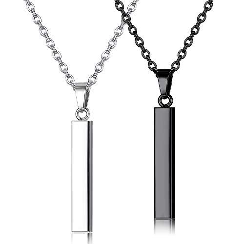 Jstyle Stainless Steel Bar Pendant Necklace for Mens Women Cool Vertical Cuboid Stick Pendant Chain Necklace Set
