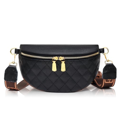 Umhängetasche Damen Bauchtasche Damen Leder, Crossbody Bag Damen Breiter Gurt, Damen-Umhängetaschen Bauchtasche Damen Stylisch, Gürteltasche Damen Elegante