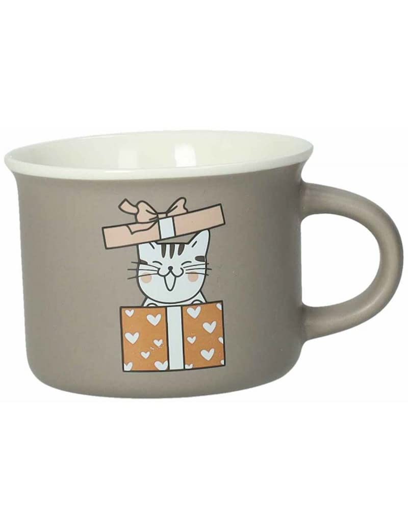 Brandani 52408 Tazzina Caffe Cani e Gatti Set 4 Pezzi New Bone China, cm d 8x5,5h, 160 ml, beige, tabacco, mattone, bianco, cani & gatti