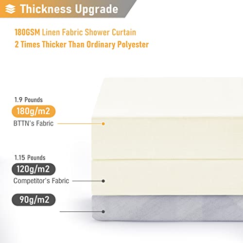 Bttn Long Linen Shower Curtain - 72 X 78 Inches Natural Textured Fabric Shower Curtain Set With Plastic Hooks, Machine Washable, Tall Solid Luxury Decorative Cloth Shower Curtains For Bathroom - Ivory #TOP5