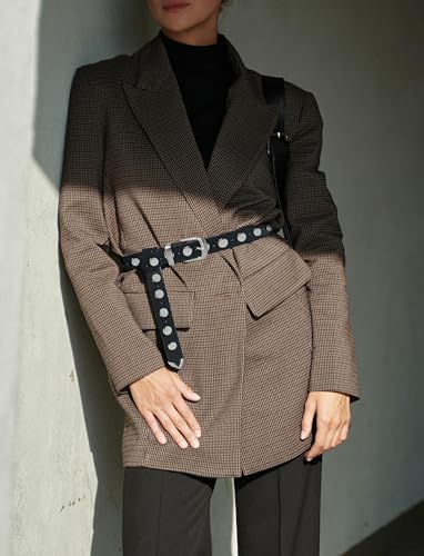 Women Fashion Punk Studded PU Leather Belt Vintage Buckle Sparkle Decorated Waist Belt for Jeans Pants Dresses2