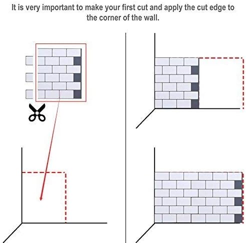 Art3d 5-Sheet Self Adhesive Backsplash, 12 in. x 12in. Subway 3D Wall Panels,Mono White with Gray Grout