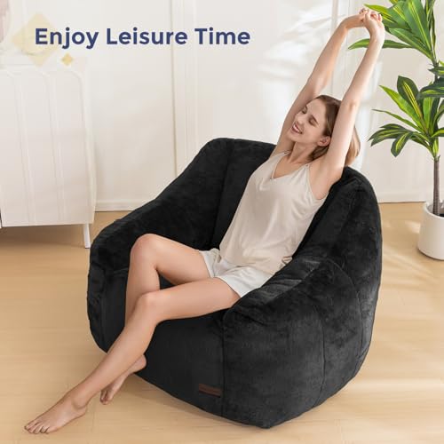 Image of MAXYOYO Bean Bag Chair, Comfy Bean Bag Sofa with Back Support, Faux Fur Bean Bag Chair for Adults and Kids, Stuffed Floor Sofa for Living Room, Bedroom, Apartment, Black