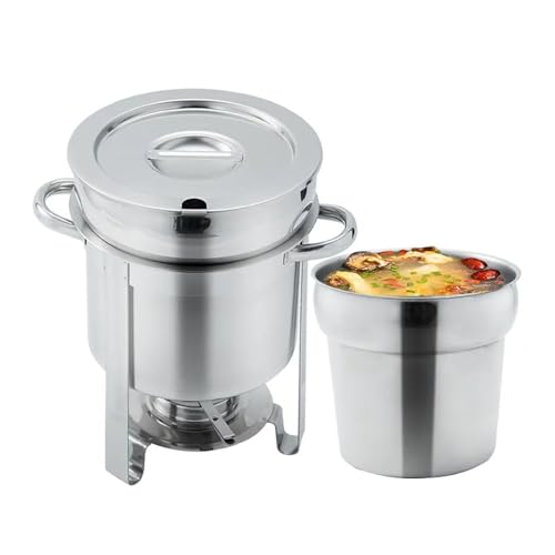 SUPER FOREST 7.4QT Soup Chafer, Stainless Steel Round Soup Warmer with Pot Lid & Fuel Holder, Commercial Soup Pot Chafing Dish with Electric Heating Plate, for Catering, Parties, Banquets, Events