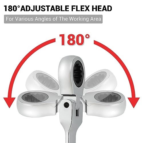 Pilida 1/4 Inch Ratcheting Combination Wrench SAE Flex Head Ratch Wrench with 12 -Point Design,72 -Teeth Ratchet,CR-V Steel Industrial Grade Gear Spanner - Image 3