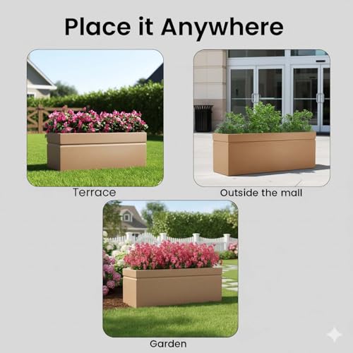 Image of Go Hooked Recta 36x14 Inch Large Planter Pot | Big Size Outdoor & Indoor Pot for Plants | Modern Design, Lightweight & Durable Rectangle Polymer Flower Pot for Balcony, Terrace & Garden (Brown)