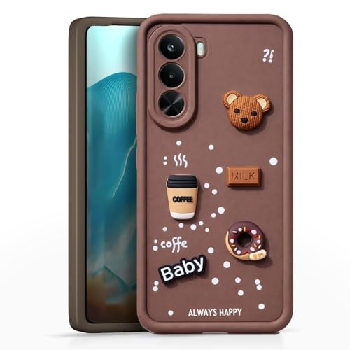 Image of Bintage CASE Cute Fun Taddy Cartoon 3D Ball Bear Milk Cake Coffee Silicon Case Full Body & Camera Protection Back Cover Compatible for Realme P4x 5G - Brown