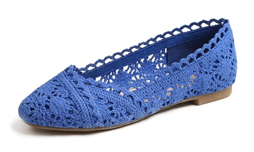Image of FEVERSOLE Women's Comfort Breathable Knit Crochet Shoes Lace Ballet Flats
