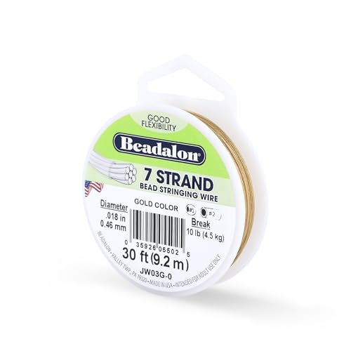 Beadalon 7-Strand Stainless Steel Beading Wire, .018 in / 0.46 mm - Gold