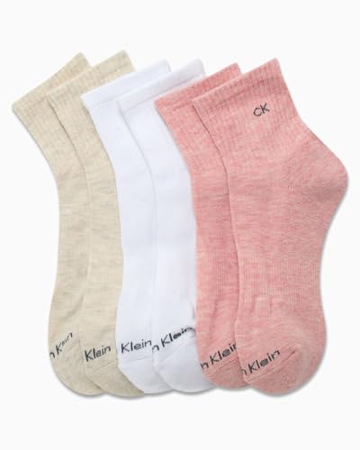 Calvin Klein Women's High Quarter Socks - 6 Pack Terry Cushion Breathable Athletic Crew Socks for Women (Shoe Size: 4-10)4