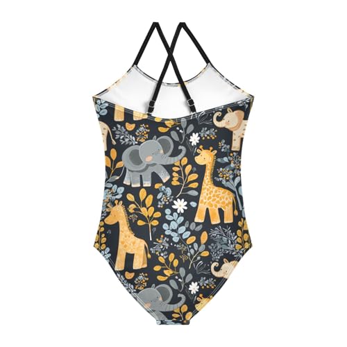 Elephant Giraffe Floral Girls Swimsuit One Piece Bathing Suit for Baby Girls' Swimwear 3-10T2