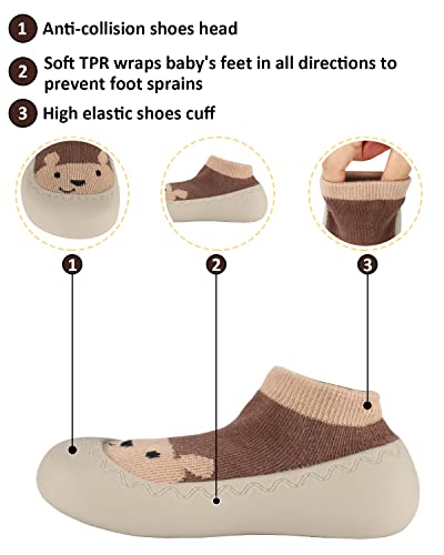 Sebellst Baby Boy Sock Shoes Animal Rubber Sole Non-Skid Indoor Slipper Infant Boys First Walking Floor Slipper Toddler Soft Sole Cotton Breathable Lightwewight Baby Shoes(Brown Bear, 9-12 Months) #TOP2