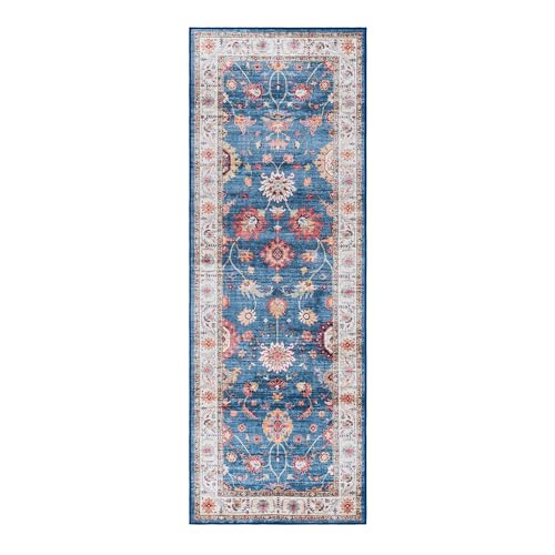 Gertmenian Indoor Boho Rug - 2x6 Runner, Non Slip, Super Strong, Ideal for High Traffic Areas in Entryway, Bedroom, Kitchen - Cullen, Blue/Tan, 28931