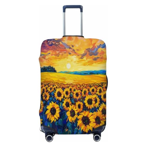 GeMeFv Luggage Cover Elastic Travel Luggage Cover Washable Suitcase Protector Fits 26-28 Inch(Sunflower Field Sunset Acrylic Painting)