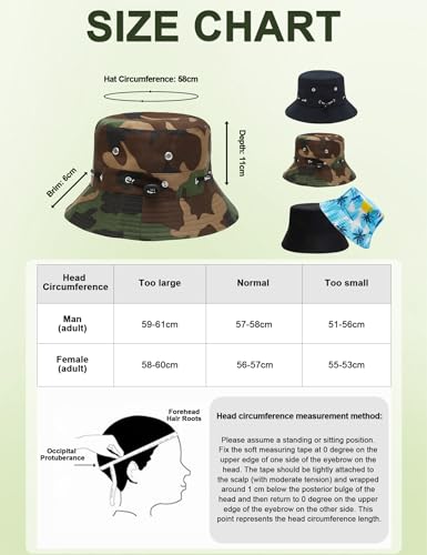 Image of Venzina Bucket Hat for Men Hat Cap for Men UPF 50+ UV Protection Packable Fisherman Sun Hat for Women Solid Reversible Camouflage Styles Beach Commute Travel Outdoor Hiking Round Cap