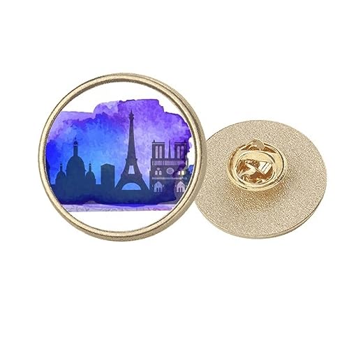 Tour Eiffel broche ronde dorée motif aquarelle bleu pour vos tenues