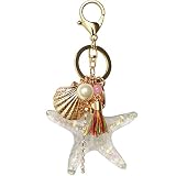 JewelBeauty Starfish Key Chain - The Star of the Sea Tassel Crystal Pearl Shell Keychain Keyring Car