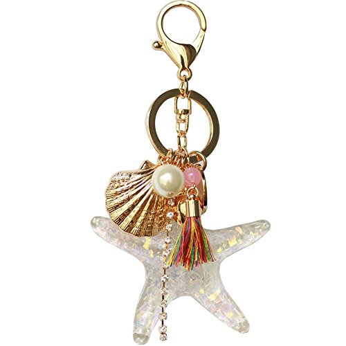 Jewelbeauty Starfish Key Chain - The Star Of The Sea Tassel Crystal Pearl Shell Keychain Keyring Car Bag Pednant Decoration Accessories #TOP6
