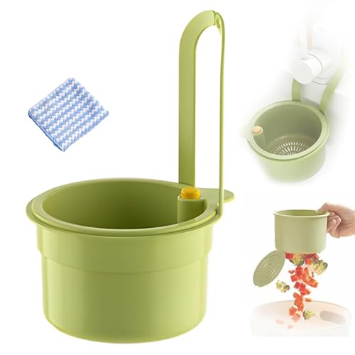 Sink Strainer Basket, Hanging Drain Basket for Kitchen Sink, Plastic Sink Food Catcher, Self-Cleaning Sink Filter, Removable Kitchen Sink Strainer for Garbage Leftovers (Green)