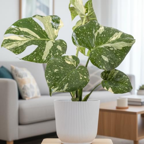 Thai Constellation Monstera Plant Live Variegated Monstera Houseplant 4-6 Inches Tall for Indoor or Outdoor Planting