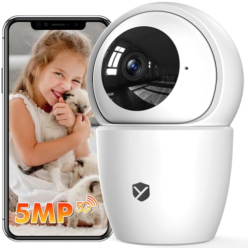 YESKANO 3K 5MP Telecamera WiFi Interno, 2.4/5GHz Videocamera Sorveglianza Interno 360 Camera con Tracciamento Automatico, Visione Notturna, Rilevamento Bambini/Animali Domestici, Funziona con Alexa