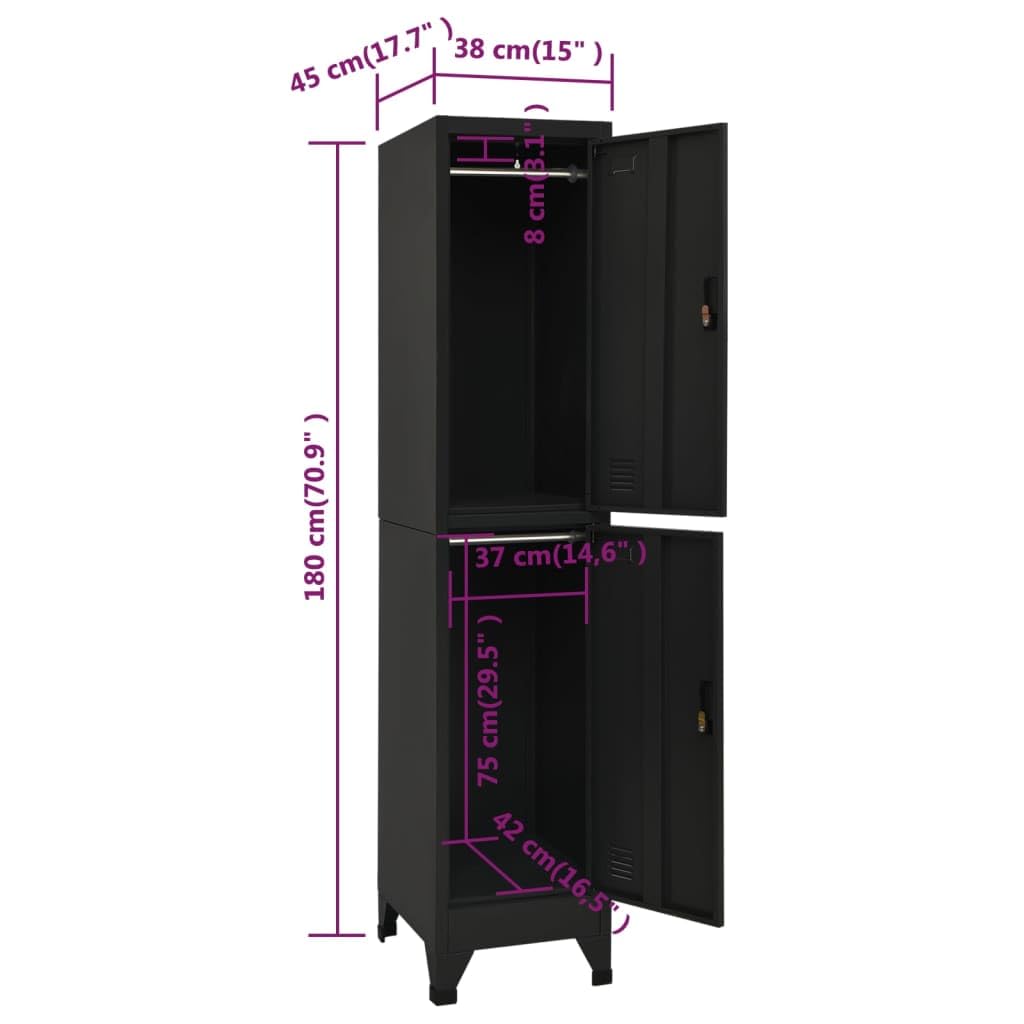 Armadietto Dell'armadietto, Design Moderno, Acciaio, 38x45x180 Cm, con Appendiabiti, Porte Bloccabili, Prese d'Aria, Porta Tag di Nome, per Scuole, Uffici