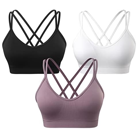 VEQKING Womens Crisscross Sports Bra Wirefree Comfort Workout Bras for Yoga Fitness Bra with Removable Cups 3 Pack Cover